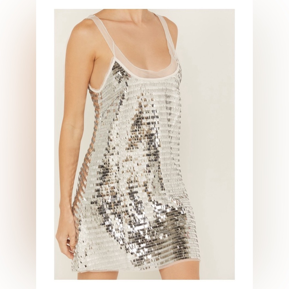 Free People Silver Sequin Chemise
